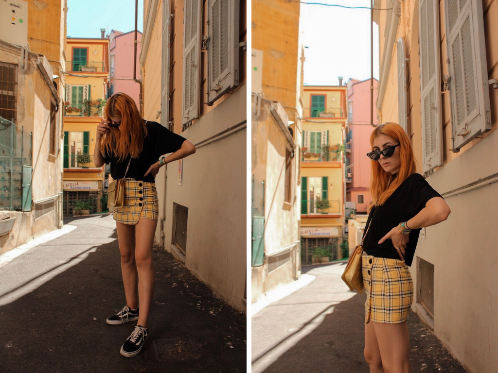 Summer Outfit with plaid skirt and vans