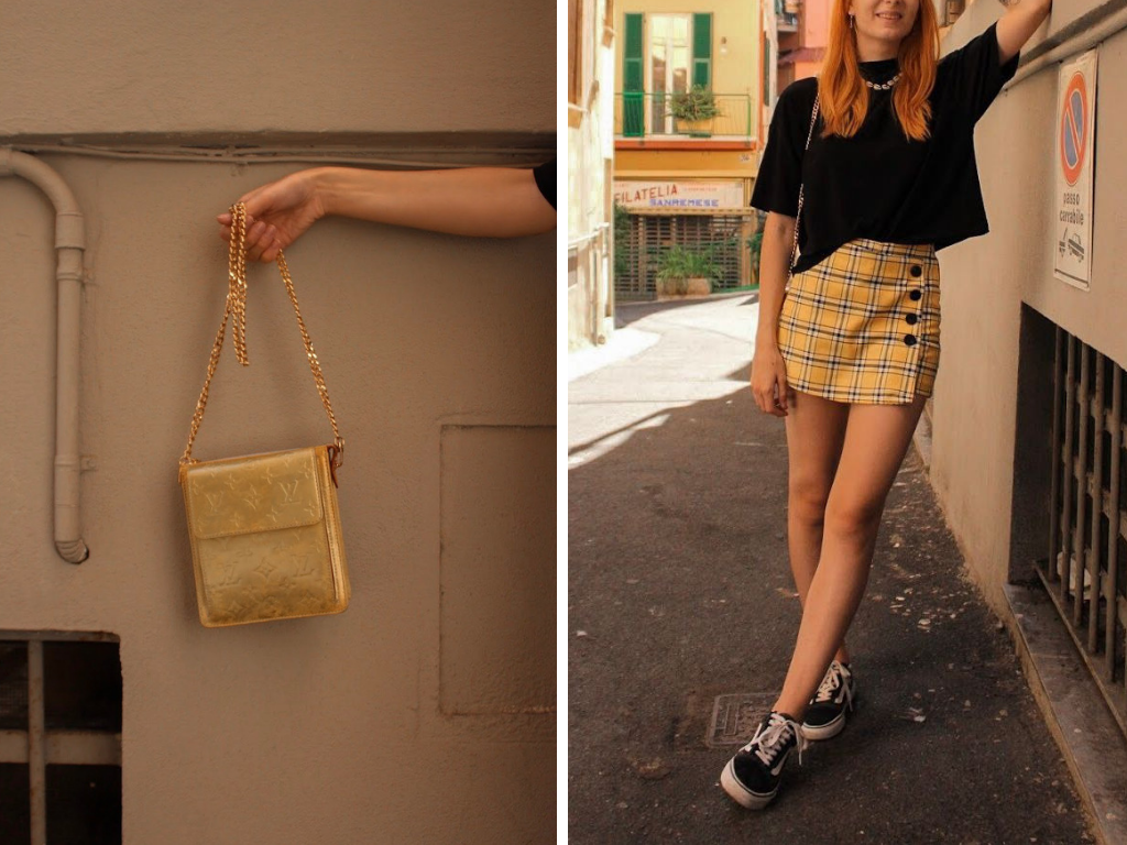 Summer Outfit with plaid skirt and louis vuitton vernis mott
