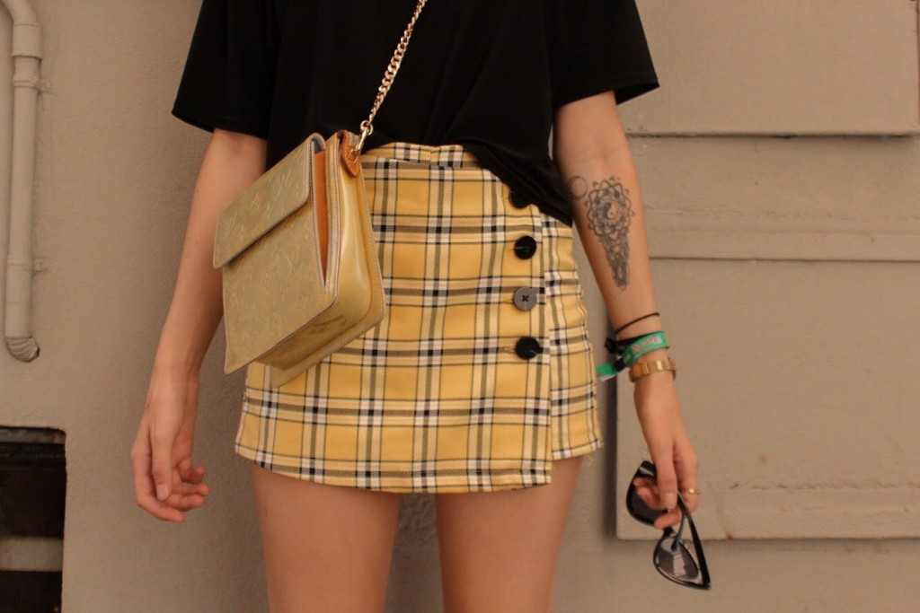 Summer Outfit with plaid skirt and louis vuitton vernis mott