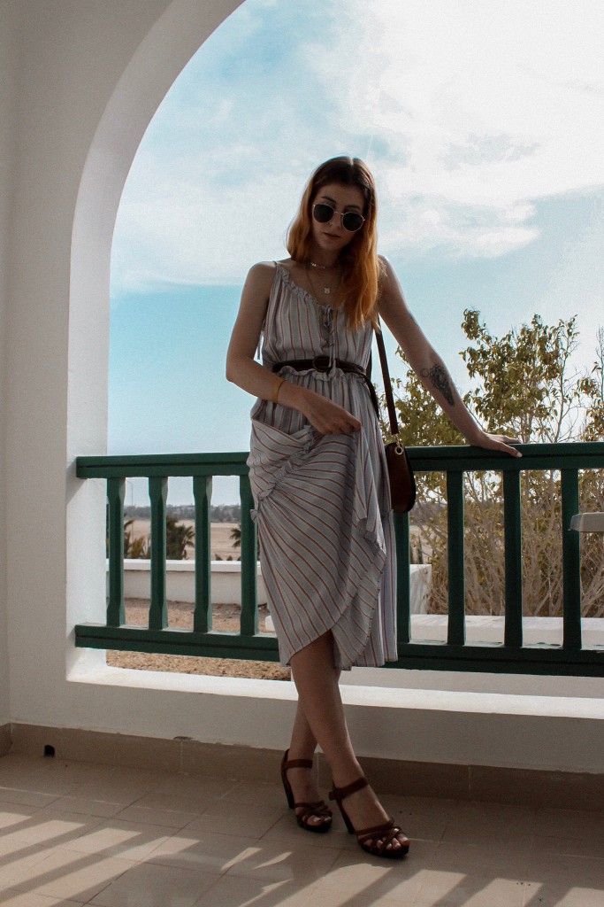 EXPLORING DJERBA IN A STRIPED BOHO DRESS