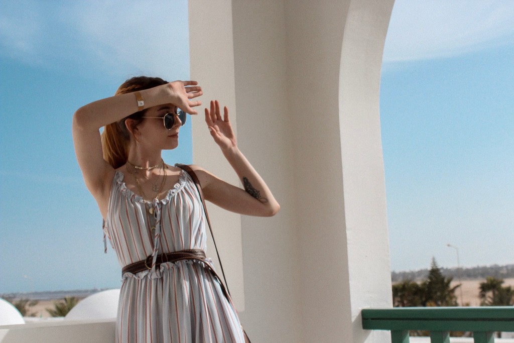 EXPLORING DJERBA IN A STRIPED BOHO DRESS